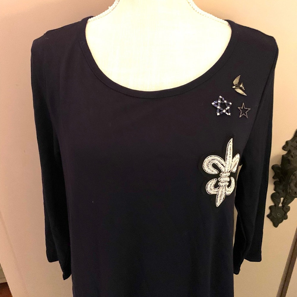 NWOT crown & ivy Navy Blue Long Sleeve Shift Dress with Fleur-de-Lis Accent - Picture 8 of 11